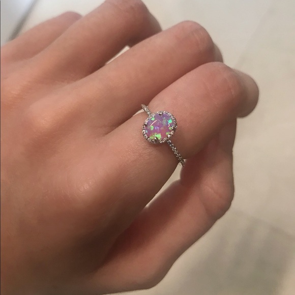 .925 Sterling Silver Oval Pink Opal CZ Ring - Picture 6 of 8